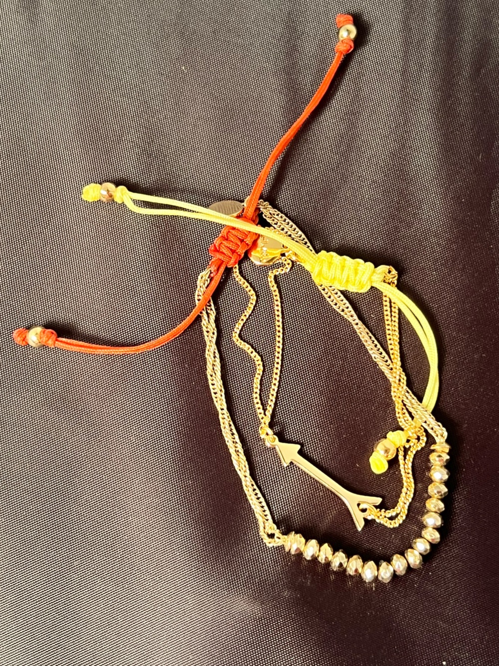 Stella & Dot Stackable Rope & Gold Chain Adjustable Bracelets Arrow Charm